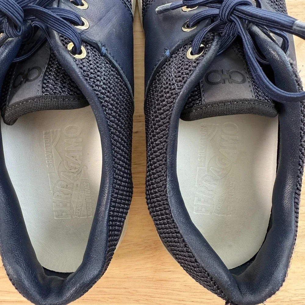Salvatore Ferragamo Athletic Sneakers‎ Men's Navy Knit Lace-Up Trainers - 6 Wide